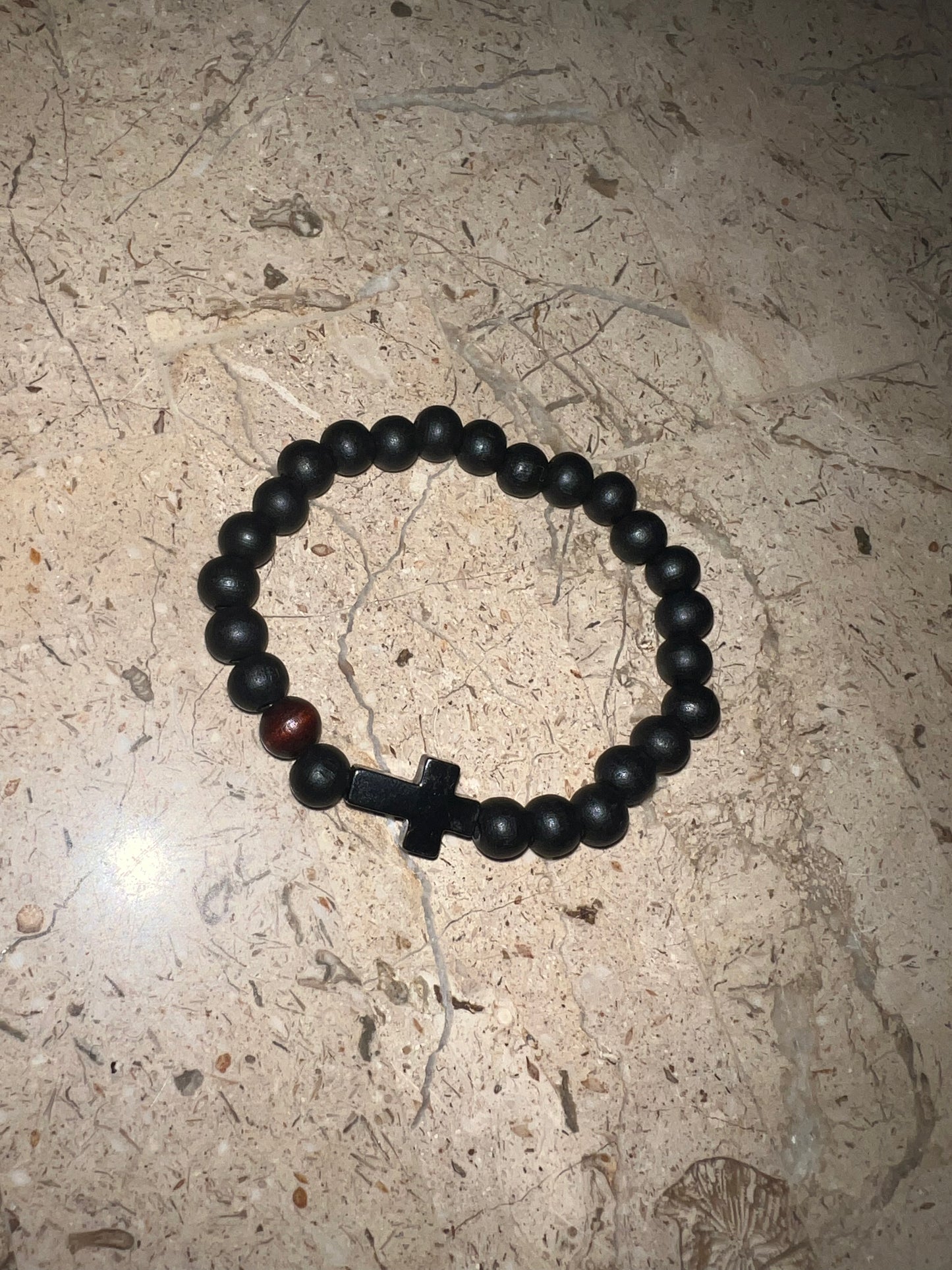 All Black Cross Beaded Bracelet